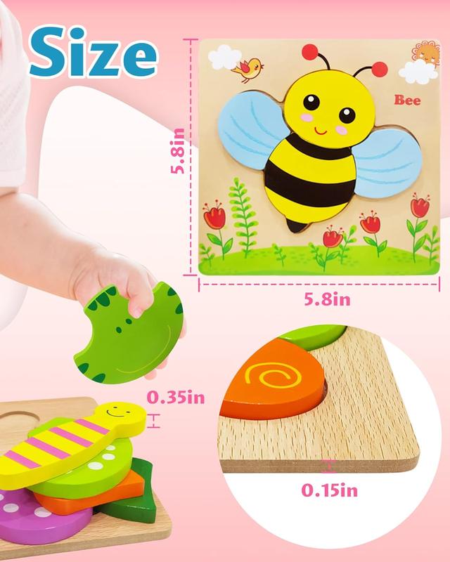 Wooden Puzzles Toddler Toys Gifts for 1 2 3 Year Old Boys Girls, Animal Jigsaw Puzzles Montessori Toys, Learning Educational Christmas Birthday Gifts for Girls Boys Ages 1-3