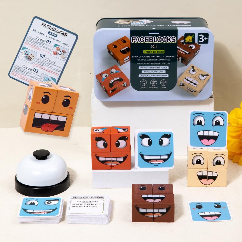 Face-Changing Wooden Expressions Matching Cube Puzzle Blocks - Interactive Board Game for Unforgettable Puzzle Adventures face  puzzle