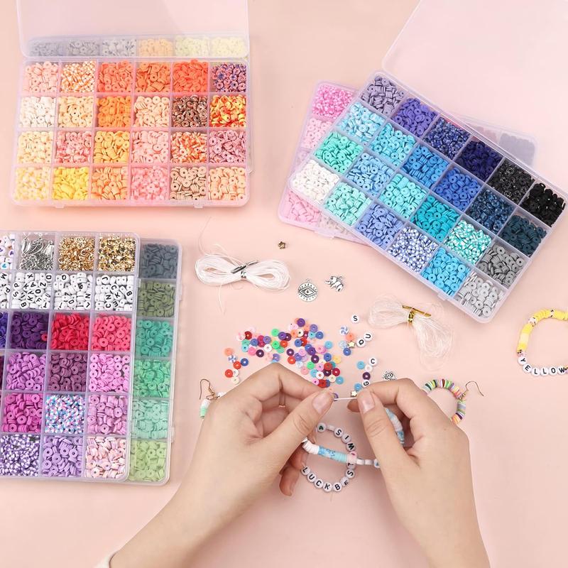 14000 PCS 136 Colors Clay Beads Bracelet Making Kit 6 Boxes Friendship Bracelet Kit Flat Polymer Clay Beads Spacer Heishi Beads for Jewelry Making with Pendant Charms Kit for Girls Ages 6-12