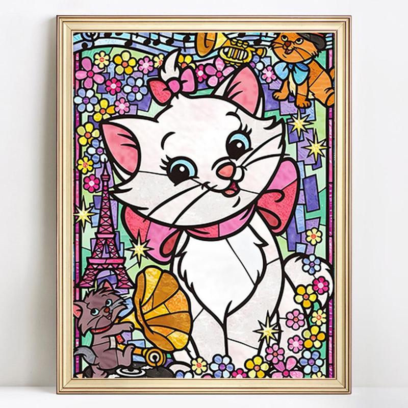 Marie Cat Pattern DIY Diamond Art Painting Without Frame, DIY 5D Full Round Diamond Arts Painting Kit, Wall Art Decor For Home Living Room Bedroom