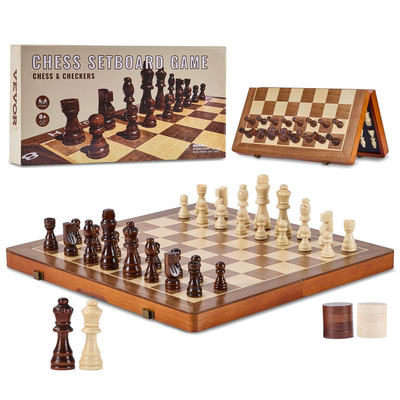 VEVOR Magnetic Wooden Chess Set, 15 inch 2-IN-1 Chess Checkers Game Set, Folding Chess Board Games for Adults , 2 Queens Portable Travel Gift Chess Set for Tournament Professional Beginner