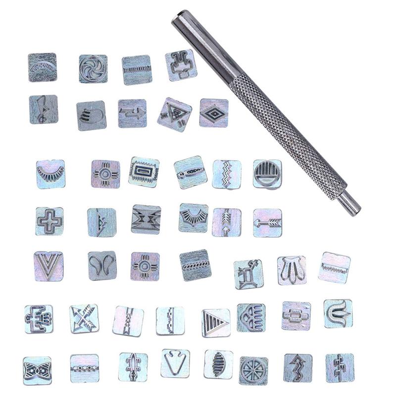 43Pcs Stamps Set Zinc with 1Pc Handle Tool Leather Craft Accessories