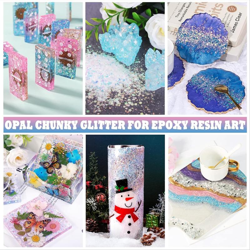 Opal Chunky Glitter for Resin, 12 * 10g Craft Powder for Tumblers Slime, Iridescent Chameleon Glitter Sequins Festival Decor(Each 0.35oz) - LET'S RESIN