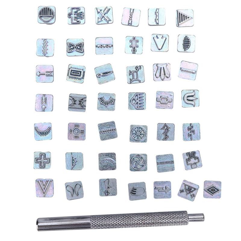 43Pcs Stamps Set Zinc with 1Pc Handle Tool Leather Craft Accessories