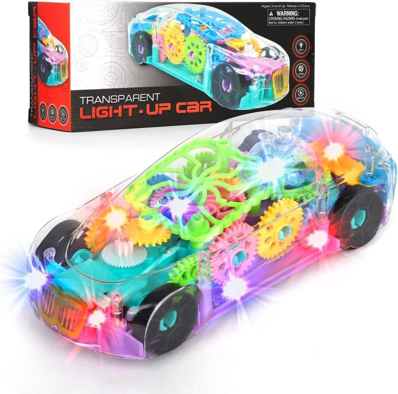 Light up Car, Sensory Transparent Toy for Kids, Toddlers - Bump and Go Racing Car with Moving Gears, Music, & LED Lights \u2013 Educational Vehicle for Kids with Autism, Special Needs \u2013 Fun Birthday Gift