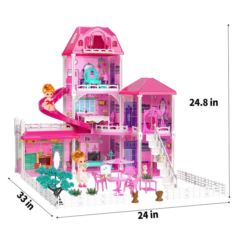 Luxury DollHouse Toys - 3-Story 6 Rooms Dollhouse with 2 Dolls Toy Figures, Dollhouse Toys