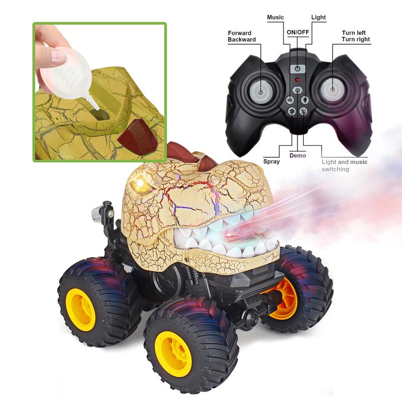 Dinosaur Remote Control Car, Light & Sound,360° Rotating RC Car Dinosaur Truck Toys with Spray,Remote Control Car,RC Truck,2.4GHz All Terrain RC Cars for Boys Age 4-7, Birthday Gifts for Kids 3-5 6 7 8-12 All Terrain Indoor Outdoor