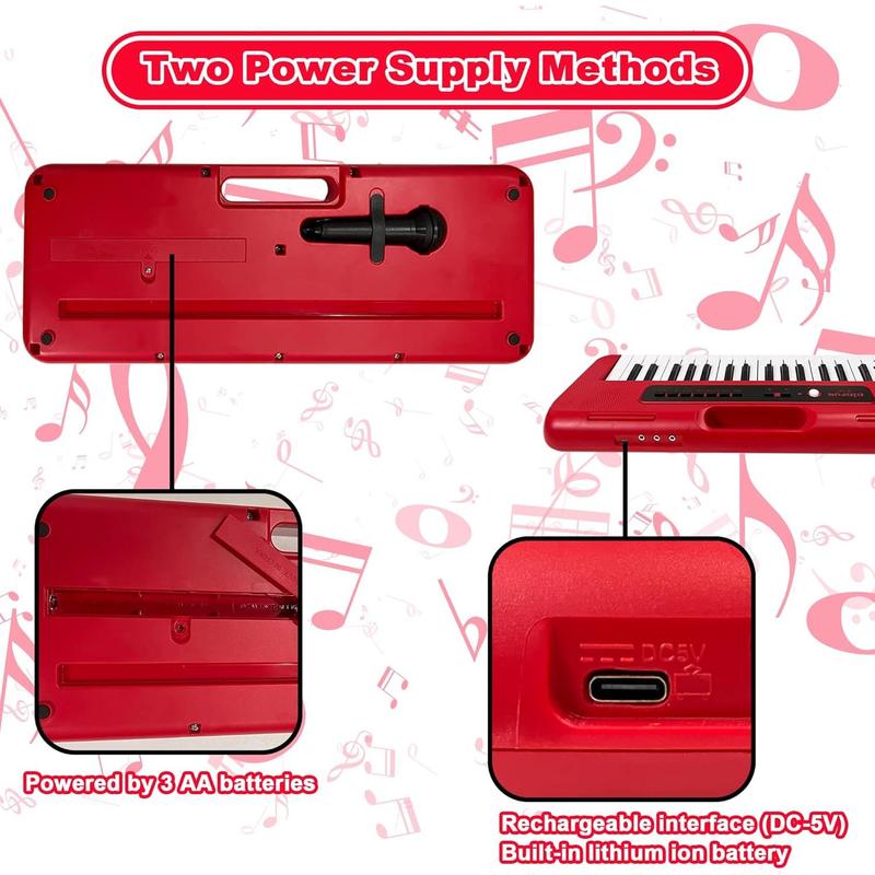 Piano Keyboard for , 37  Portable  Piano for  with Microphone - Music Keyboard Piano Toys for  6 7 8 9 Year Old Boys and Girls (Red)