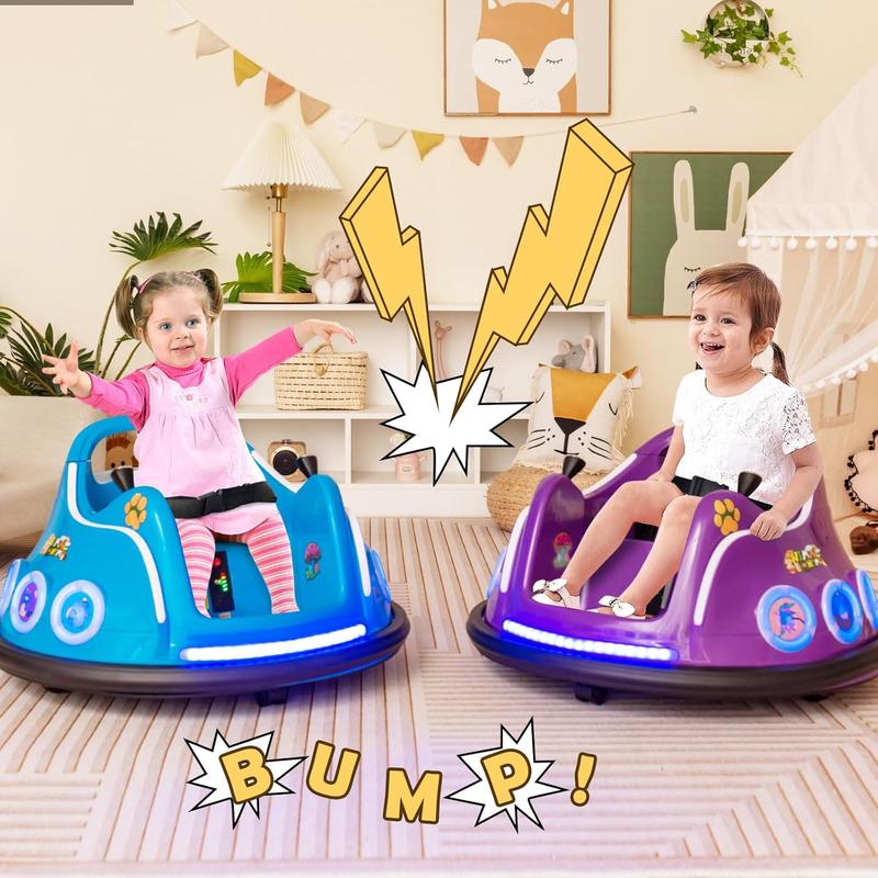 [LiveOnly] 12V  Bumper Car, Battery Powered Ride on Bumper Car, Dual Joysticks, Flashing LED Light & Music,360 Degree Spin, Electric Vehicle Ride on Toys w Remote Control