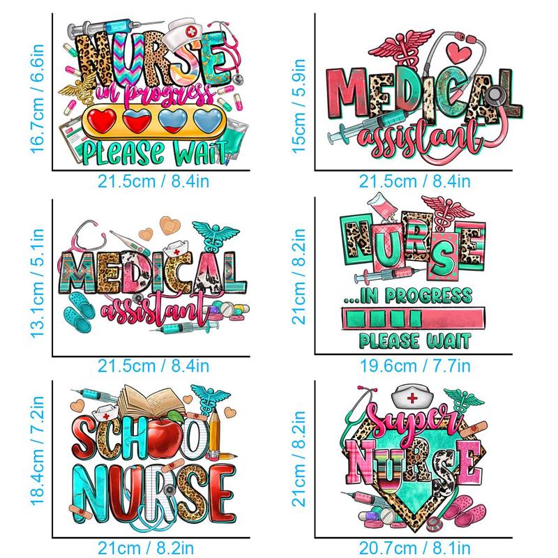 6pcs bag Medical Themed Alphabets & Medical Equipment Pattern Heat Transfer, Hospital Nurse Themed Heat Transfer Stickers, Fun DIY Materials For T-shirts & Hoodies & Bags