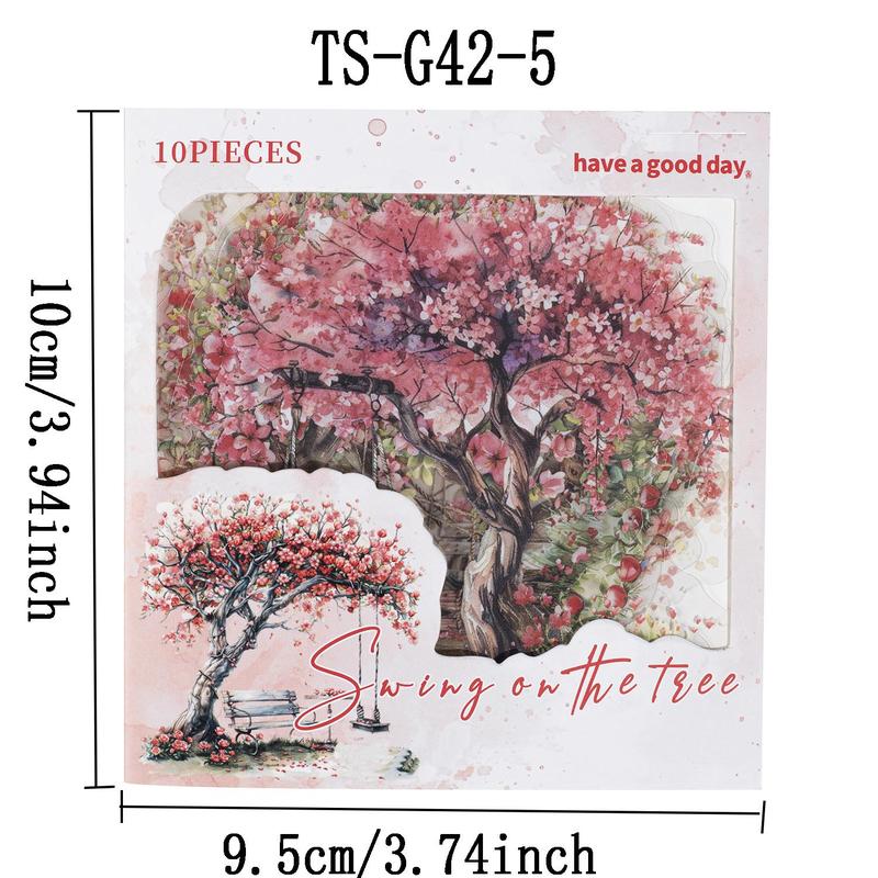 Tree Swing Pattern Sticker, 10pcs pack Scrapbooking & Stamping Sticker, DIY Decorative Sticker for Stationery Computer Water Bottle