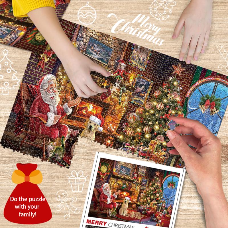 Christmas Puzzles for Adults 1000 Pieces, Santa Claus Giving Gifts Jigsaw Puzzle for Kids Family Holiday Challenging Puzzle Perfect for Game Nights Finished Size 26.7