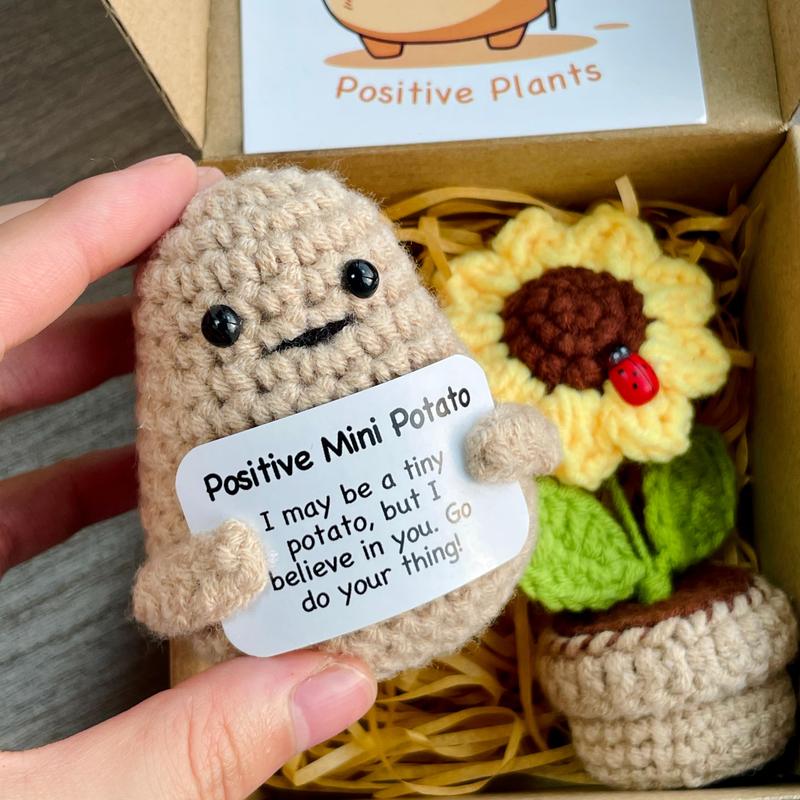 Knitted emotional support, 2pc giftbox ，Birthday Gifts for Women Mom Best Friend ，Valentine's Day Gift Table Decor Handmade Emotional Support(Potato & Sunflower) wedding box knitted party favors desktop decoration basket