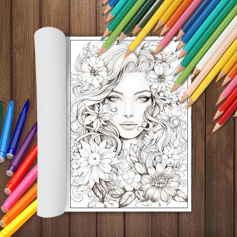 Flower Pattern Colouring Book, 30pcs set DIY Painting Supplies, Wall Art Decor for Home Living Room Bedroom