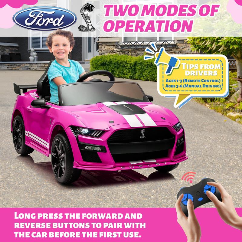 CoCLUB Ride on Toy Cars for Kids, 12V Ford Mustang Shelby Powered Ride on Truck Car with Remote Control, Electric Vehicle Car for kids Girl Boy 3-6 w Music, Bluetooth, LED Lights, 3 Speeds, 4 Wheelers