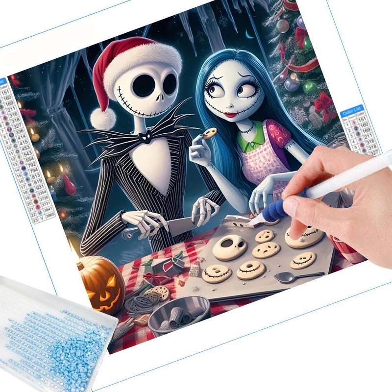 5D Cartoon Jack and Sally Pattern DIY Diamond Arts Colorful Painting Kit without Frame, DIY Decorative Art Picture for Beginner, Wall Art Decor for Home Living Room Bedroom