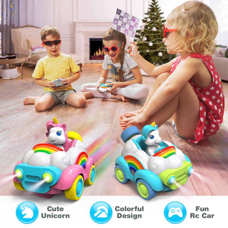 2 PACK Unicorn RC Cars - LED Light Show, Music, and Interactive Sounds for Little Kids