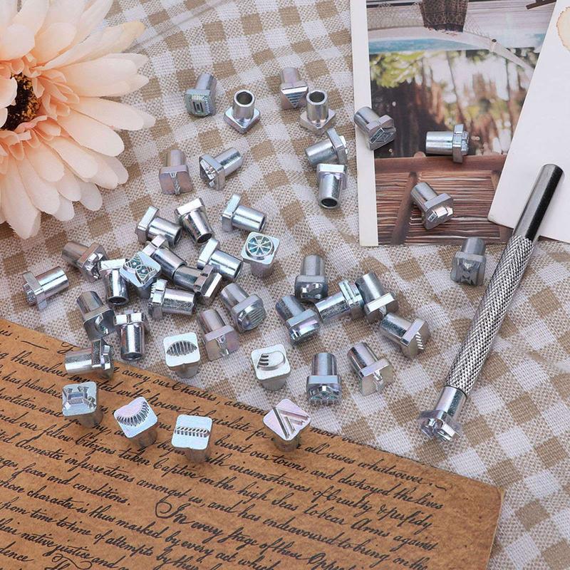 43Pcs Stamps Set Zinc with 1Pc Handle Tool Leather Craft Accessories