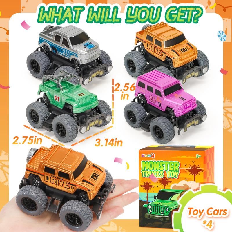 Monster for Boys, 4 Pcs Cars Flip Stunt Car, Pull Back Race Cars Party Favors Friction Powered Cars Retro  Vehicles Goodie Bag Stuffers Birthday