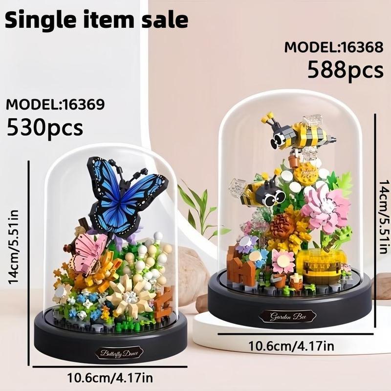 Flower Bouquet Butterfly Bee Design Building Blocks Toy (1 Box), Creative DIY Assembling Toy, Educational Toy, Gifts for Girlfriend, Birthday Gift, Toys for Grown Ups