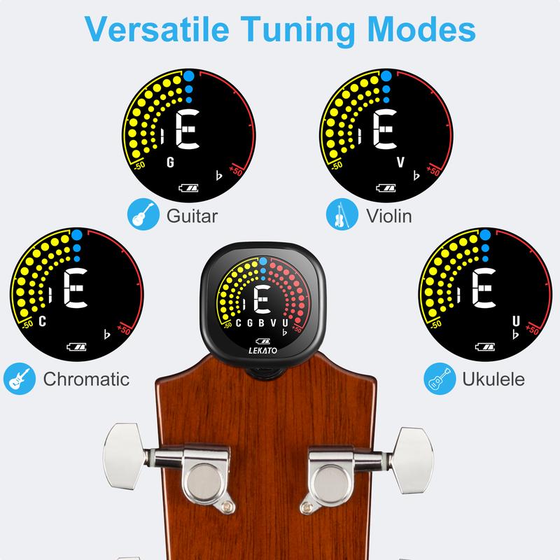 LEKATO WST-6800 Clip On Guitar Tuner Rechargeable, Tuner for Guitar, Bass, Ukulele, Violin & Chromatic Tuning Modes, Fast Accuratie Tuning, Super Bright Display to Read, for Professional Beginners