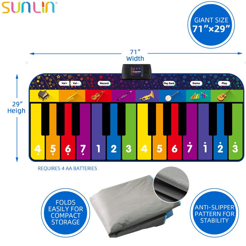 SUNLIN 6 ft. Giant Floor Piano Mat for Kids & Toddlers, Giant Piano Mat, 24 Keys, 10 Built in Songs, 8 Instrument Sounds, Record & Playback, Song Booklet, Musical Toy Gift for Boys & Girls Age 3 4 5 6 7 8 9