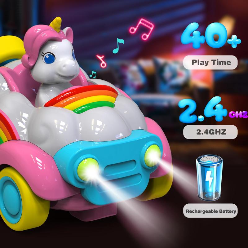 2 PACK Unicorn RC Cars - LED Light Show, Music, and Interactive Sounds for Little Kids