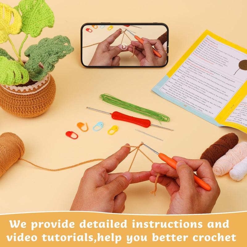 Crochet Kit for Beginners, 1 Set DIY Crochet Pot Plant Kits, DIY Knitting Supplies for Home Decoration