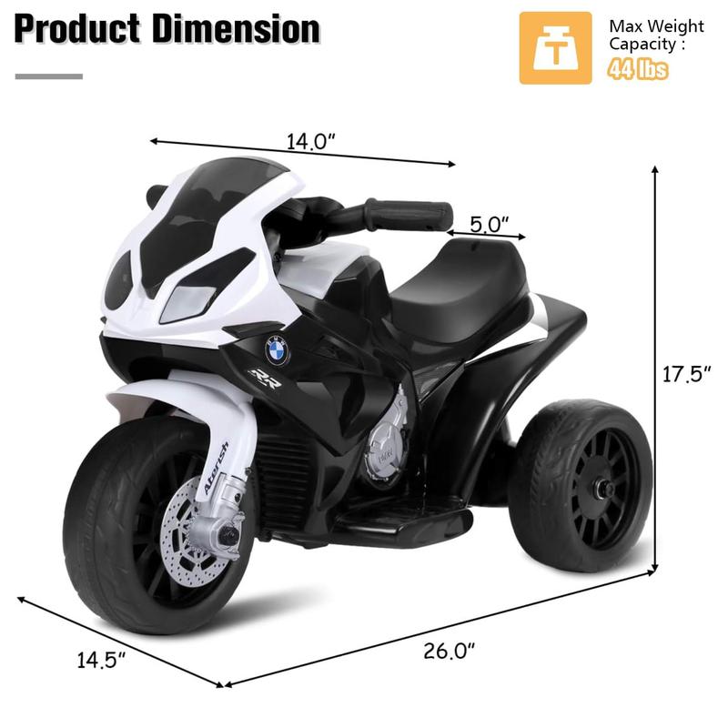 [LiveOnly] Costzon 6V Battery Powered 3 Wheels Motorcycle Toy, Ride on Motorcycle w Headlights &Music, Pedal