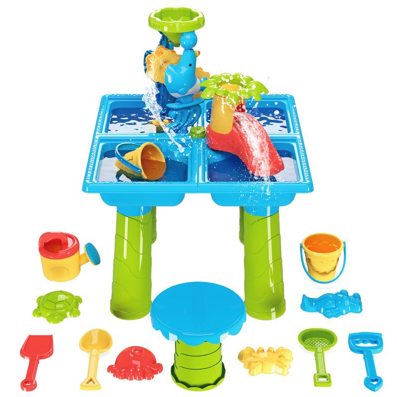 deAO Sand Water Table Toy Sensory Table 4 in 1 Outdoor Sand and Water Play Table Summer Beach Toys Table Activity Sand Water Toys Backyard Outdoor Toys