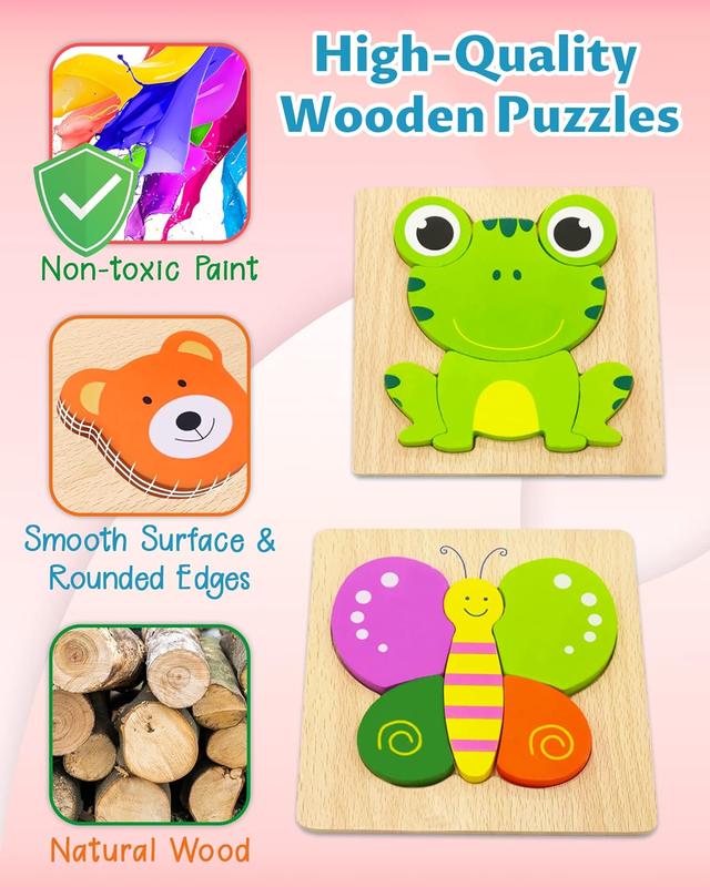 Wooden Puzzles Toddler Toys Gifts for 1 2 3 Year Old Boys Girls, Animal Jigsaw Puzzles Montessori Toys, Learning Educational Christmas Birthday Gifts for Girls Boys Ages 1-3