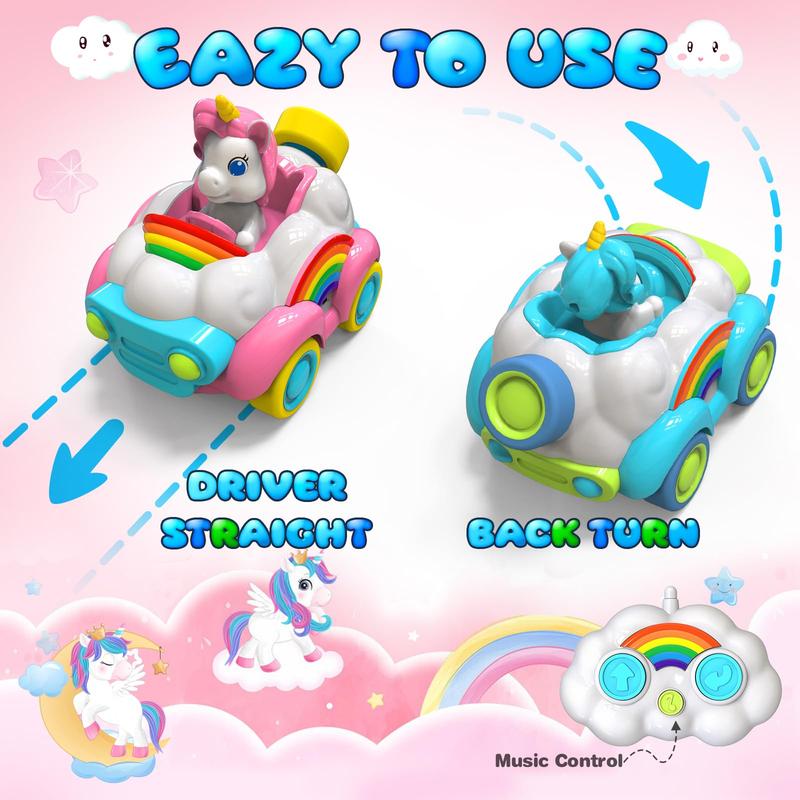 2 PACK Unicorn RC Cars - LED Light Show, Music, and Interactive Sounds for Little Kids