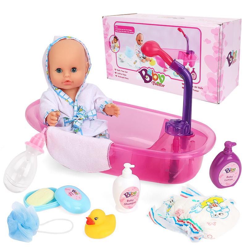 deAO Doll Bath Set - Real Working Bathtub with Detachable Shower Spray