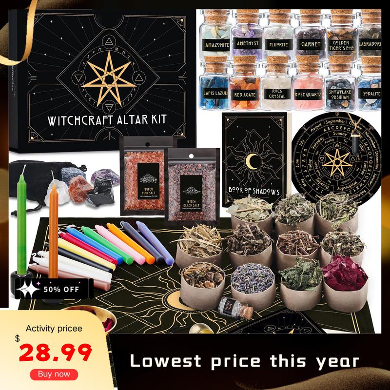 54 64 - Piece Witchcraft Supplies Kit for Altar - Beginner's Complete Spellcasting Set: Candles, Crystals & Essential Spell Guide