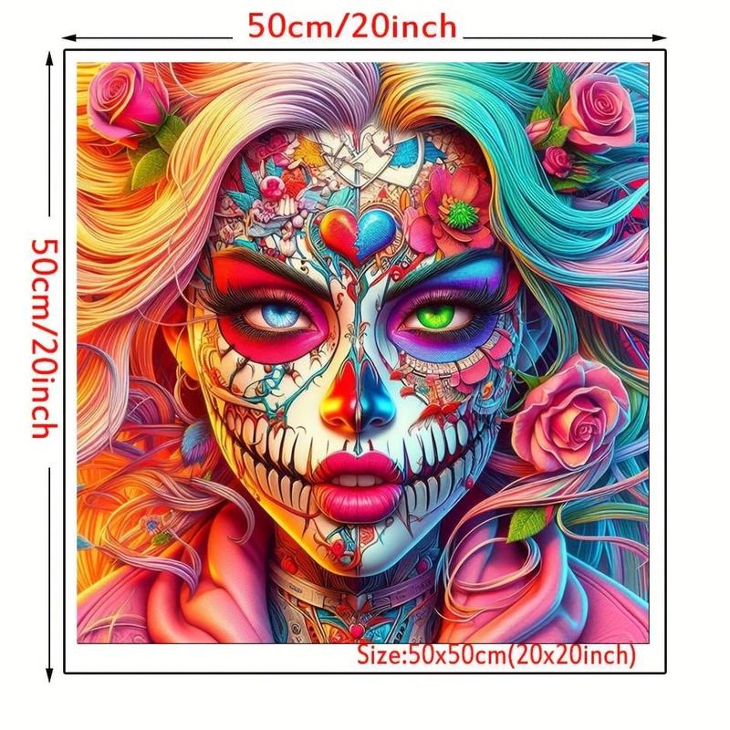 Abstract Tattoo Colorful Woman Pattern DIY Diamond Arts Colorful Painting Kit without Frame, Full Round Drill Painting for Home Decor Gift