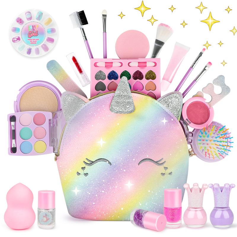 Pretend Play Makeup Kit,Washable Makeup Kit with Unicorn Bag,Make Up Kit Christmas Birthday Gifts