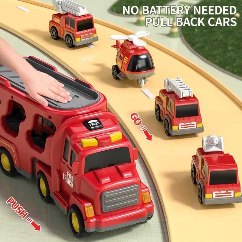 Kids toys Truck Toys for Toddler 3 4 5 6 Years Old Boys - 5-in-1 Friction Power Emergency Vehicle, Toy for Toddlers 1-3, Carrier Truck Toys for Kids 3-5, for Girl Age 3-9