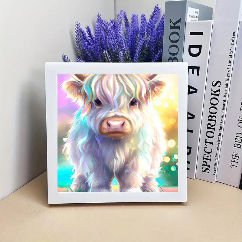 Highland Cow Pattern DIY Diamond Painting Kit without Frame, 6 Counts Set 5D Diamond Painting Cross Stitch Kit, DIY Decor Painting for Bedroom Living Room