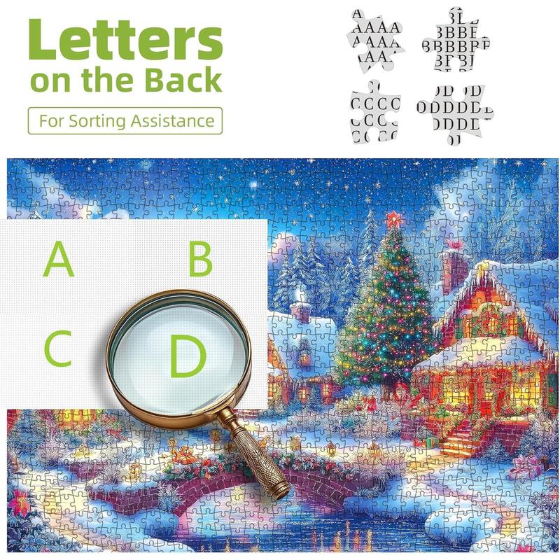 Christmas Puzzles for Adults 1000 Pieces Winter Train Town Jigsaw Puzzles for Adult Puzzles 1000 Pieces with Letters on Back Challenging Holiday Family Puzzle Gifts for Women Men Seniors