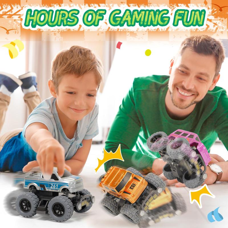 Monster for Boys, 4 Pcs Cars Flip Stunt Car, Pull Back Race Cars Party Favors Friction Powered Cars Retro  Vehicles Goodie Bag Stuffers Birthday