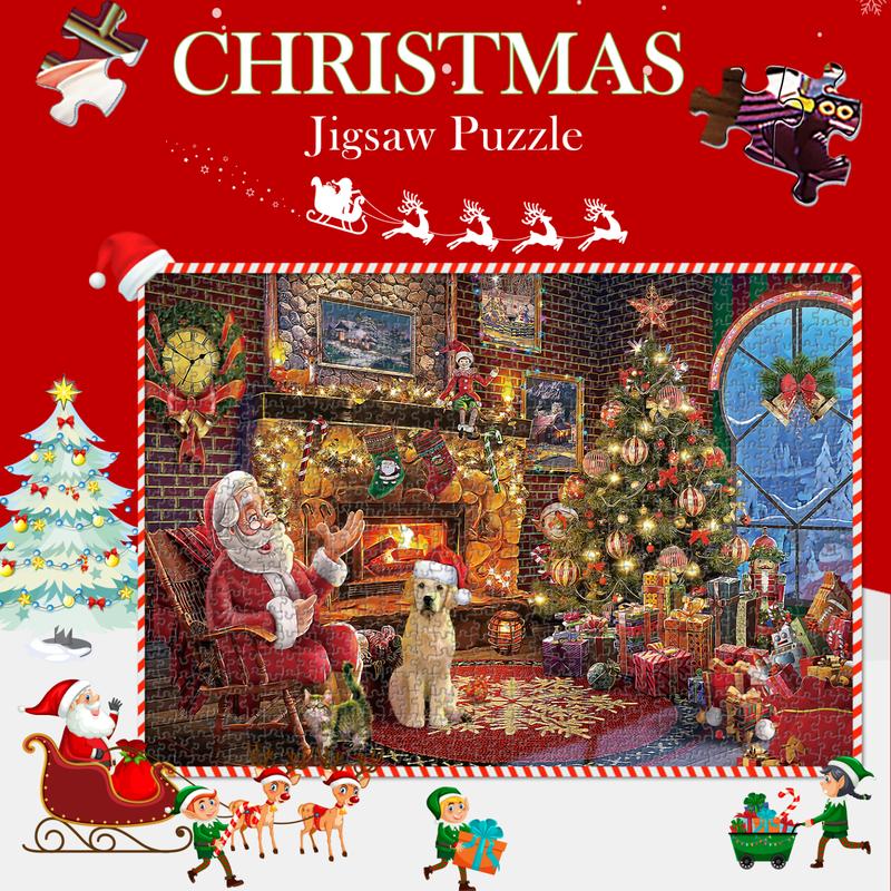 Christmas Puzzles for Adults 1000 Pieces, Santa Claus Giving Gifts Jigsaw Puzzle for Kids Family Holiday Challenging Puzzle Perfect for Game Nights Finished Size 26.7