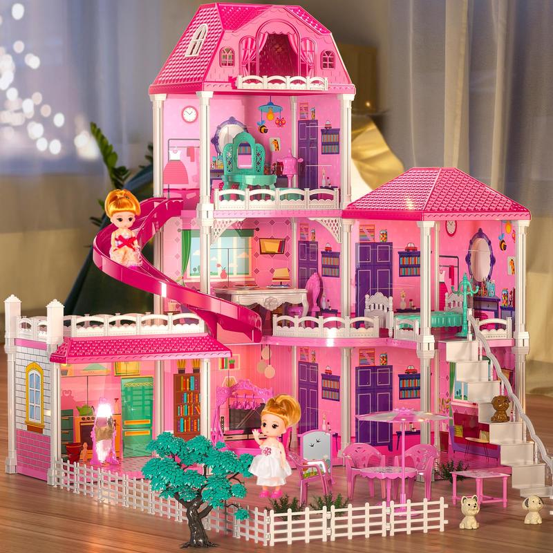 Luxury DollHouse Toys - 3-Story 6 Rooms Dollhouse with 2 Dolls Toy Figures, Dollhouse Toys