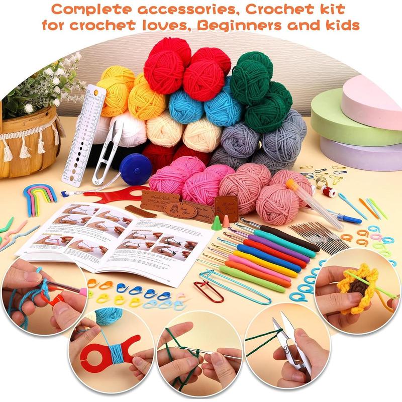 Beginner Crochet Kit for Beginners, Adult Crochet Kit 138 count Crochet Start Kit Include 24 Rolls Crochet Yarns, Crochet Hooks and Crochet Craft Tools with Basic Crochet Video Tutorials