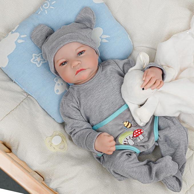 Babeside Eyes Open Reborn Baby Boy Dolls - 18 Inch Realistic Newborn Baby Dolls,Anatomically Correct,Reborn Baby Boy with Gift Box & Feeding Kit for Kids Age 3+