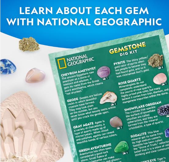 NATIONAL GEOGRAPHIC Gemstone Dig Kit – Dig Up 10 Gemstones and Crystals