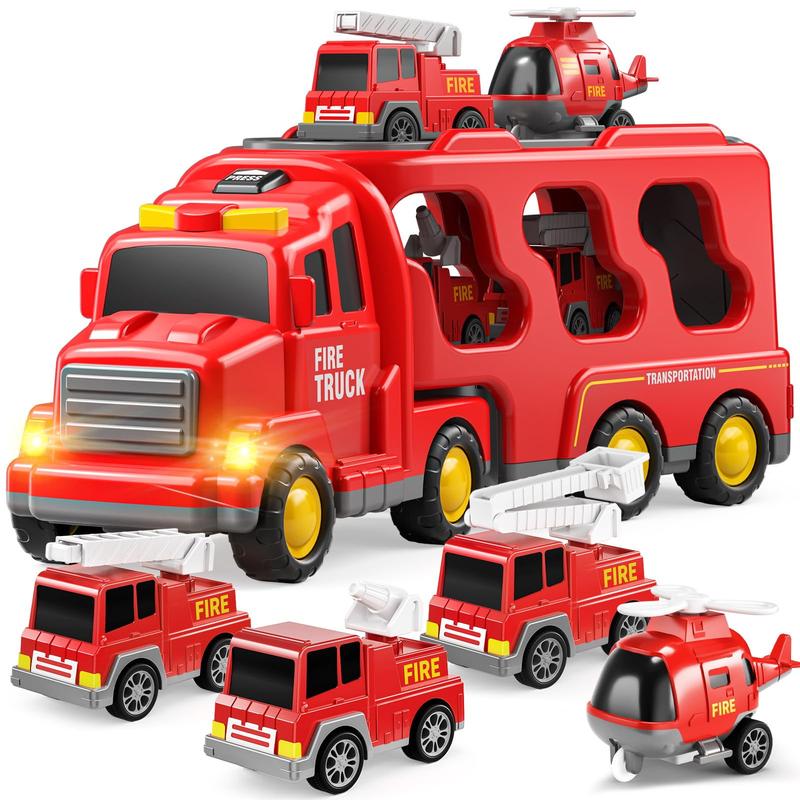 Kids toys Truck Toys for Toddler 3 4 5 6 Years Old Boys - 5-in-1 Friction Power Emergency Vehicle, Toy for Toddlers 1-3, Carrier Truck Toys for Kids 3-5, for Girl Age 3-9