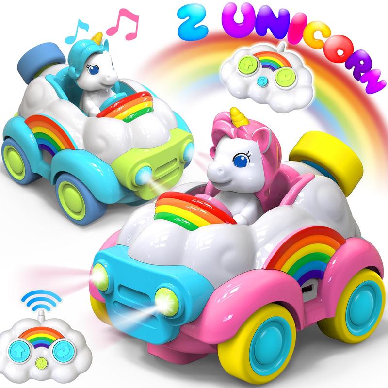 2 PACK Unicorn RC Cars - LED Light Show, Music, and Interactive Sounds for Little Kids