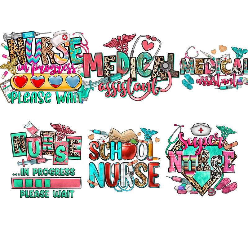 6pcs bag Medical Themed Alphabets & Medical Equipment Pattern Heat Transfer, Hospital Nurse Themed Heat Transfer Stickers, Fun DIY Materials For T-shirts & Hoodies & Bags