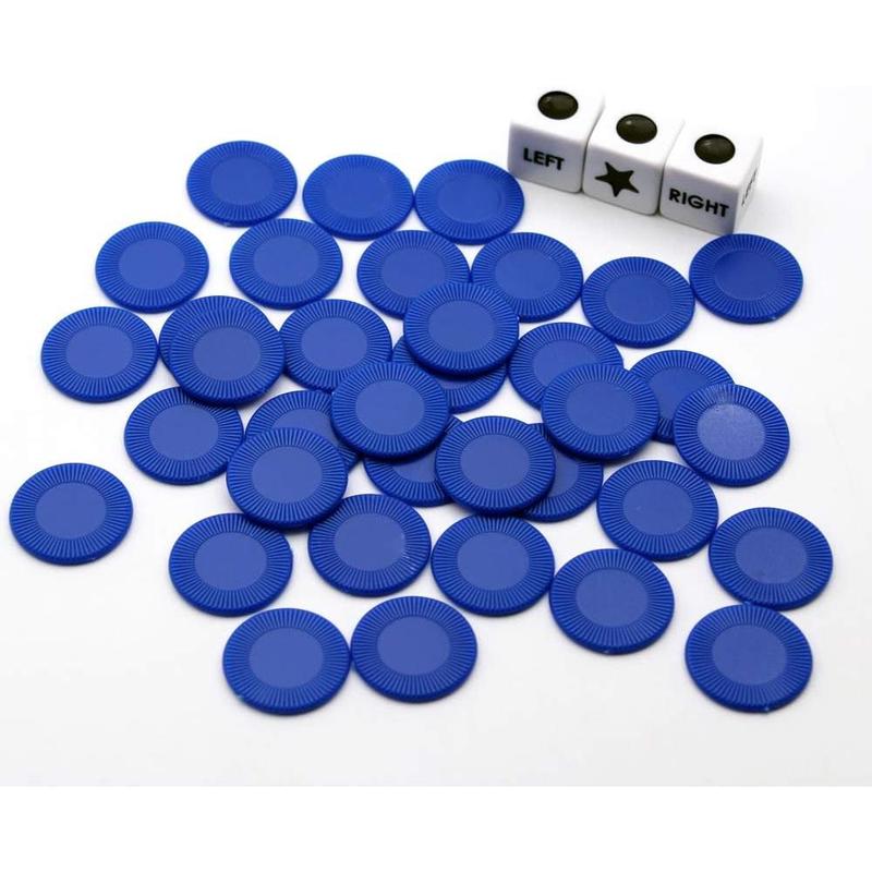 Left Right Center Dice Game Set with 3 Dices + 36 Blue Chips (Blue)