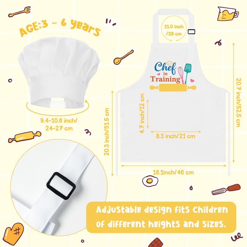 Kid Apron and Chef Hat Set - R HORSE 2Pcs Adjustable Children White Kitchen Apron Dress up Role Play Chef Toy Kid Funny Cooking Gift Birthday Gift for Kids Cooking Baking Painting and Training